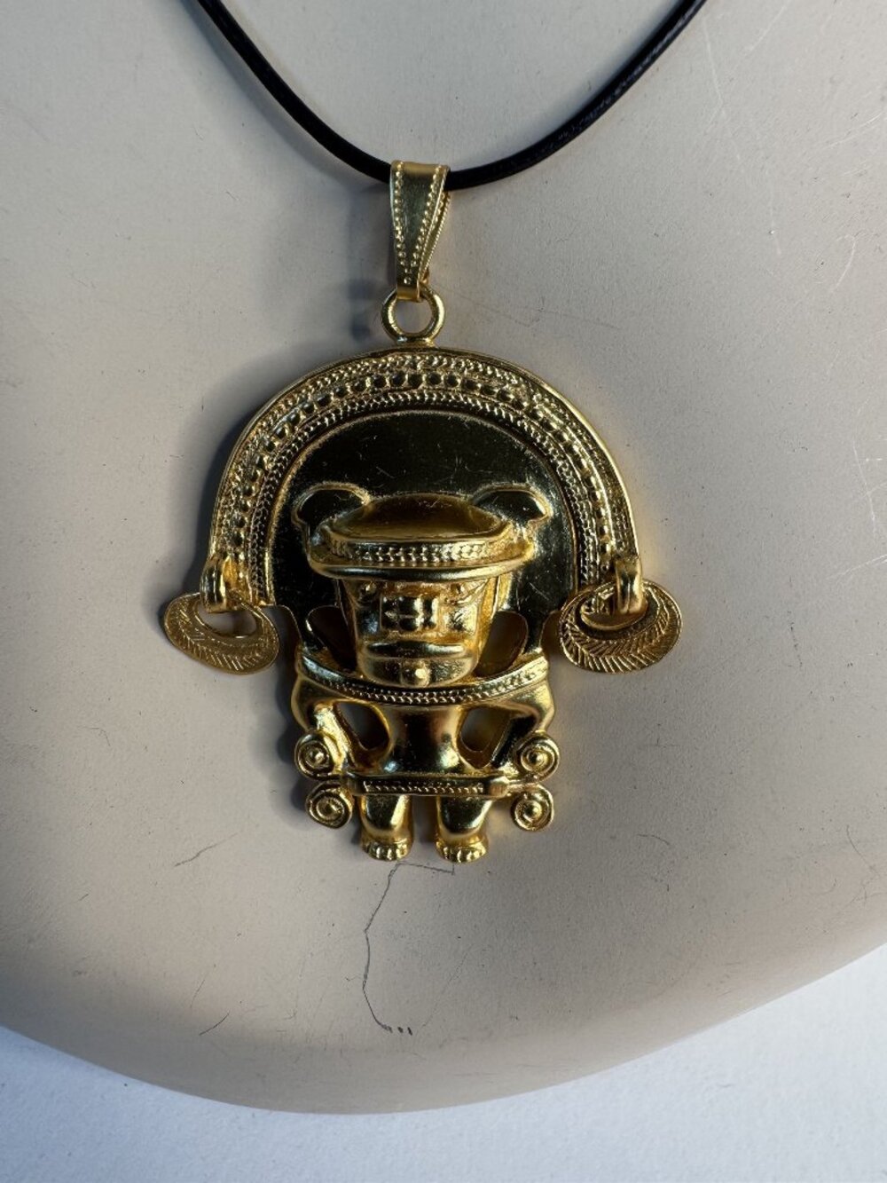 Anthropomorphic Figure Gold-Plated Pendant Necklace With Certificate Tairona Cul